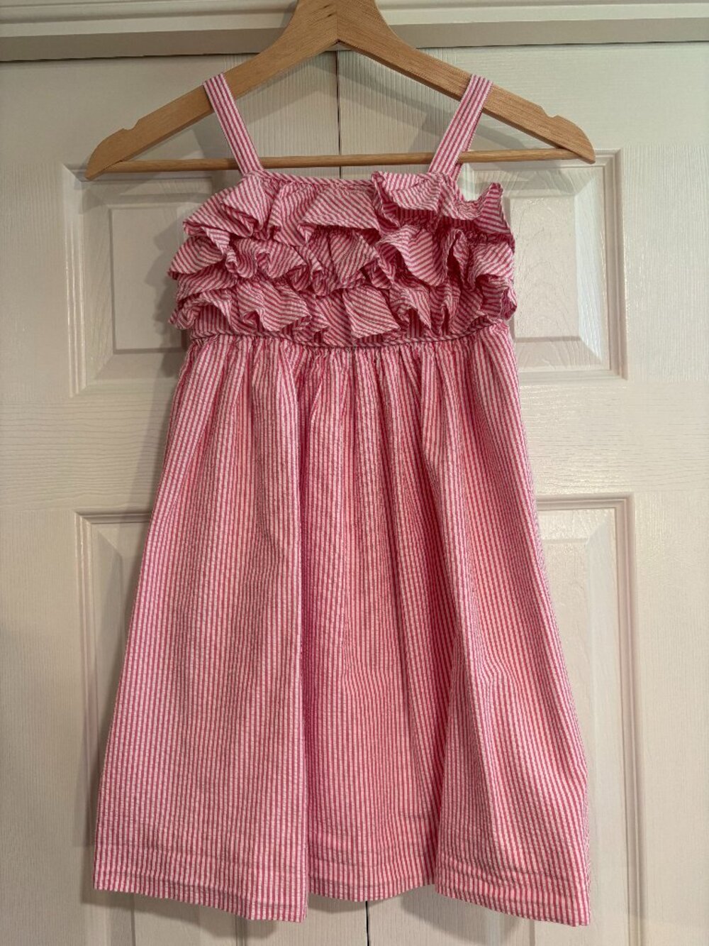 Ralph Lauren Girl's Seersucker Summer Dress Pink White Stripe Ruffles Size 6